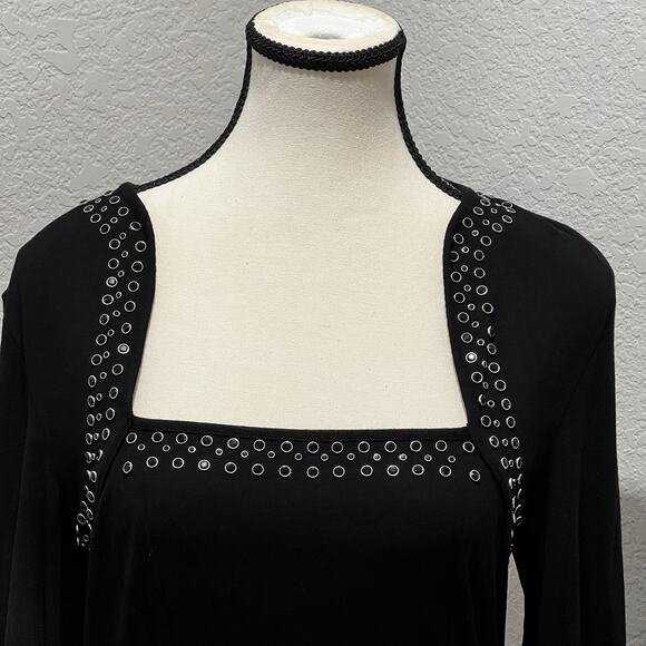 Cache Black Studded Eyelet Square Neckline Y2K Baby Long Sleeve Mob Wife Size S - Picture 2 of 8